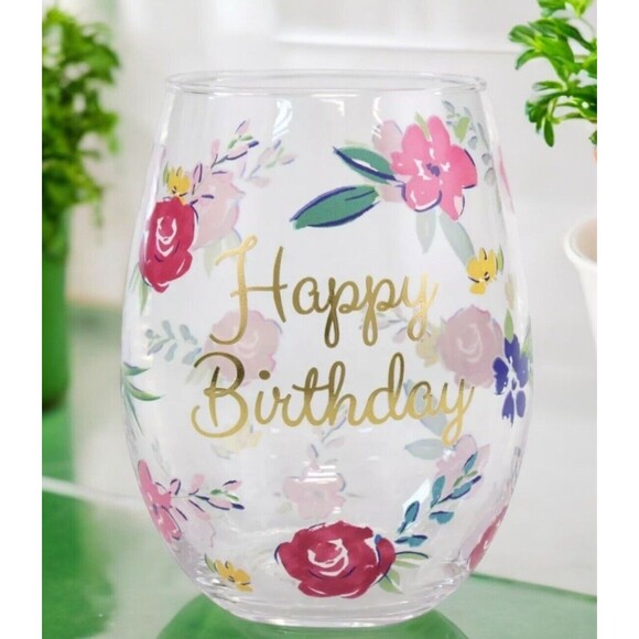 The Pioneer Woman 20oz Stemless Glass Happy Birthday Wine Glass NIB Prairie Ree - Picture 1 of 7